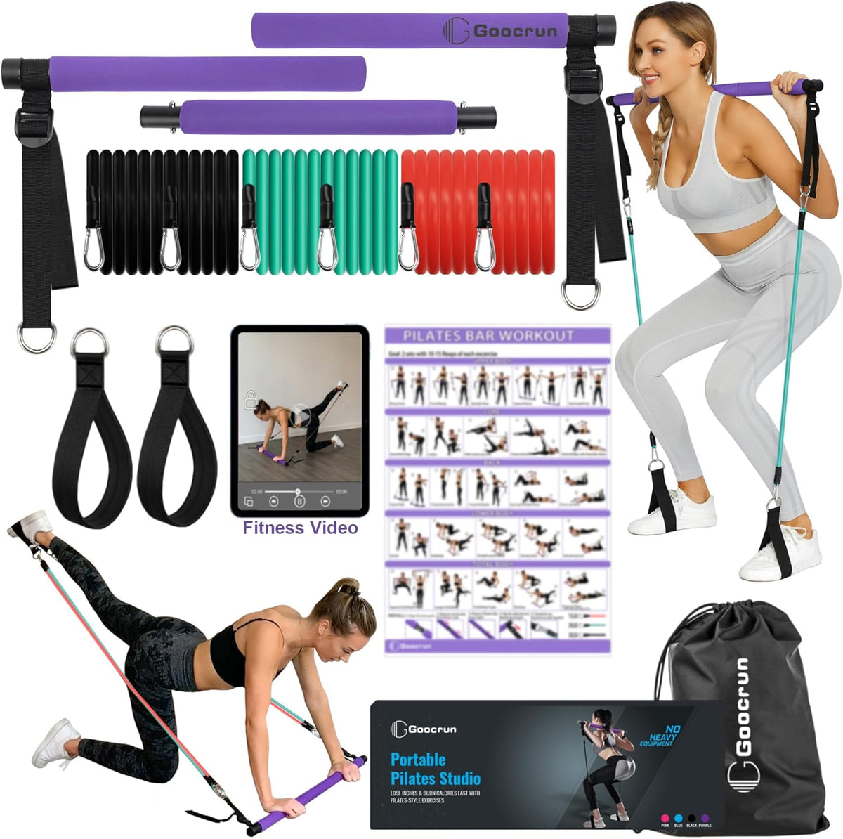 Ultimate Portable Pilates Bar Kit with Resistance Bands - Full-Body Home Gym Set for Men and Women - Includes Fitness Poster & Video!