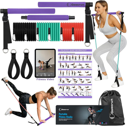 Ultimate Portable Pilates Bar Kit with Resistance Bands - Full-Body Home Gym Set for Men and Women - Includes Fitness Poster & Video!