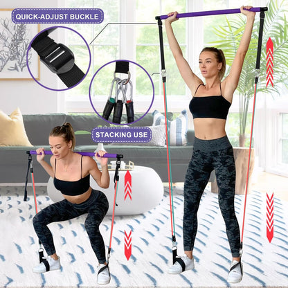 Ultimate Portable Pilates Bar Kit with Resistance Bands - Full-Body Home Gym Set for Men and Women - Includes Fitness Poster & Video!