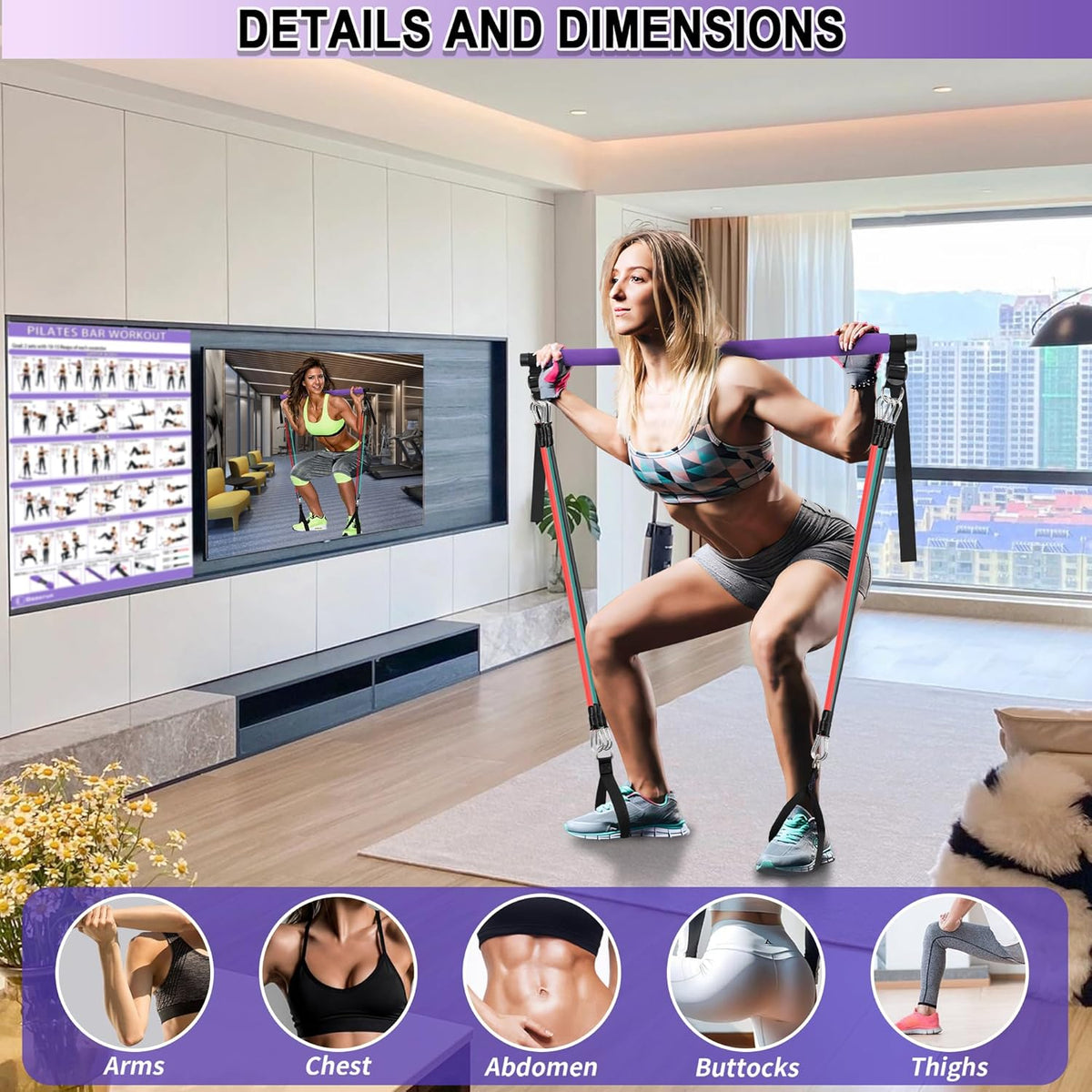 Ultimate Portable Pilates Bar Kit with Resistance Bands - Full-Body Home Gym Set for Men and Women - Includes Fitness Poster & Video!