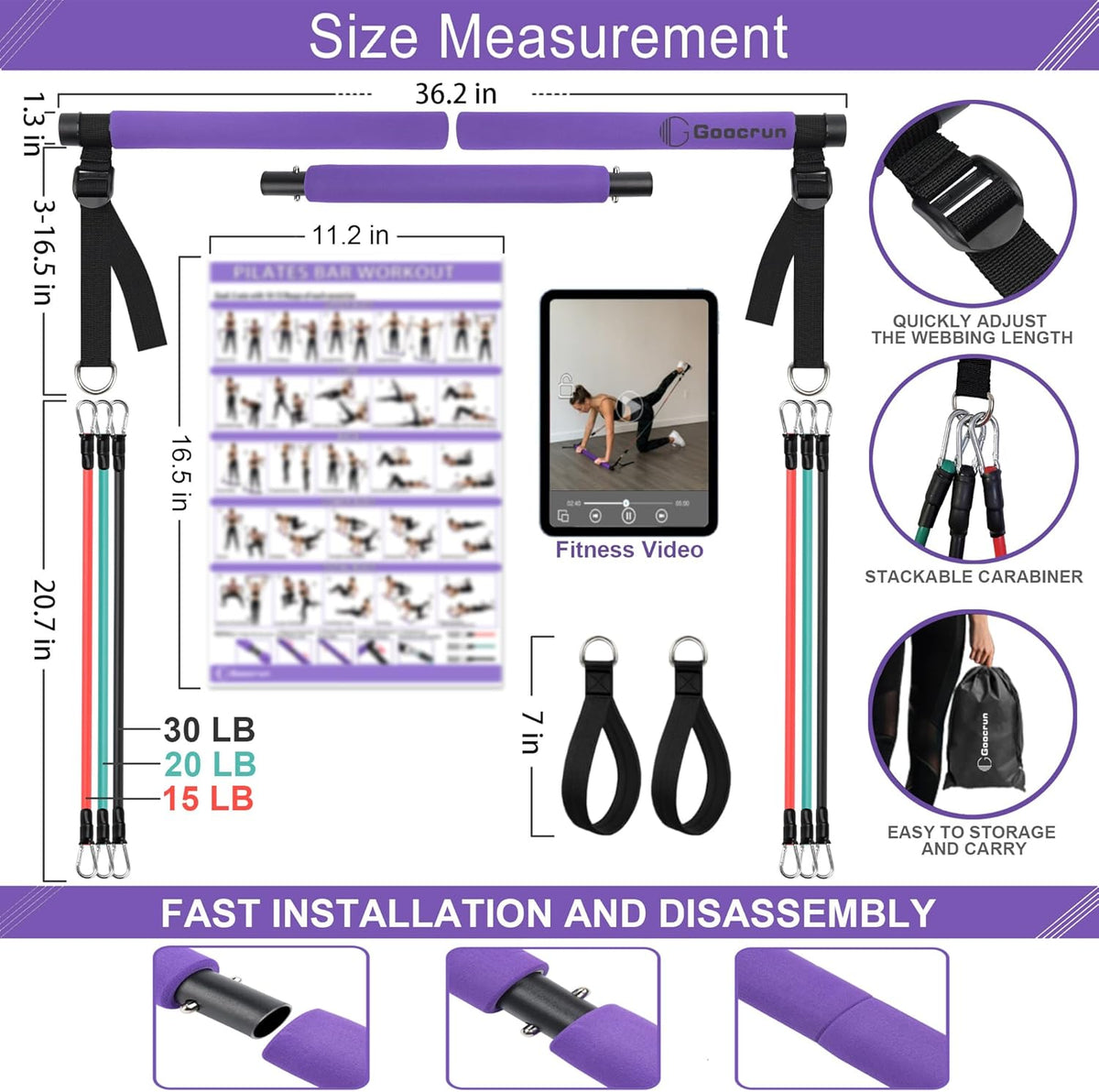 Ultimate Portable Pilates Bar Kit with Resistance Bands - Full-Body Home Gym Set for Men and Women - Includes Fitness Poster & Video!